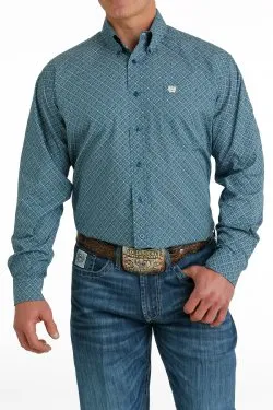 Men's Cinch GEOMETRIC PRINT BUTTON-DOWN WESTERN SHIRT - BLUE / CREAM