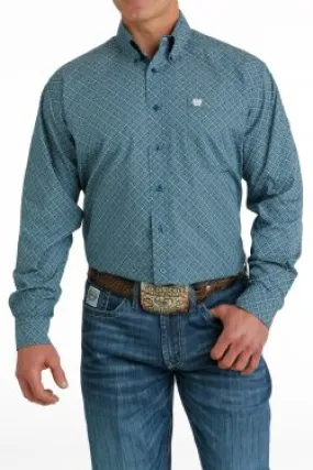 Men's Cinch GEOMETRIC PRINT BUTTON-DOWN WESTERN SHIRT - BLUE / CREAM