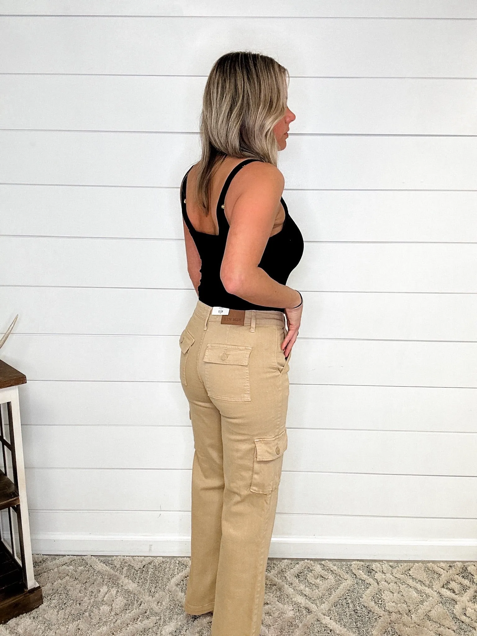 Midrise Khaki Cargo Straight Leg