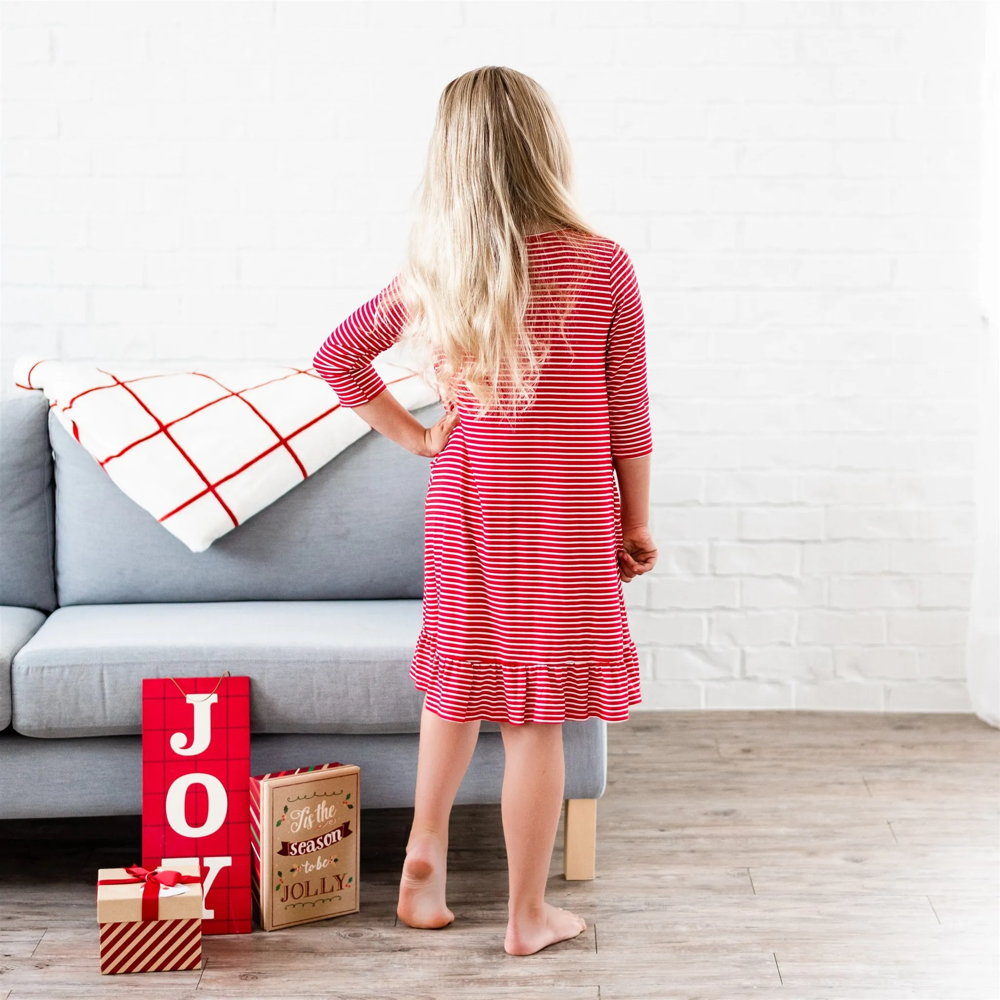 Mommy and Me Holiday House Dress: Girls' Red Stripe