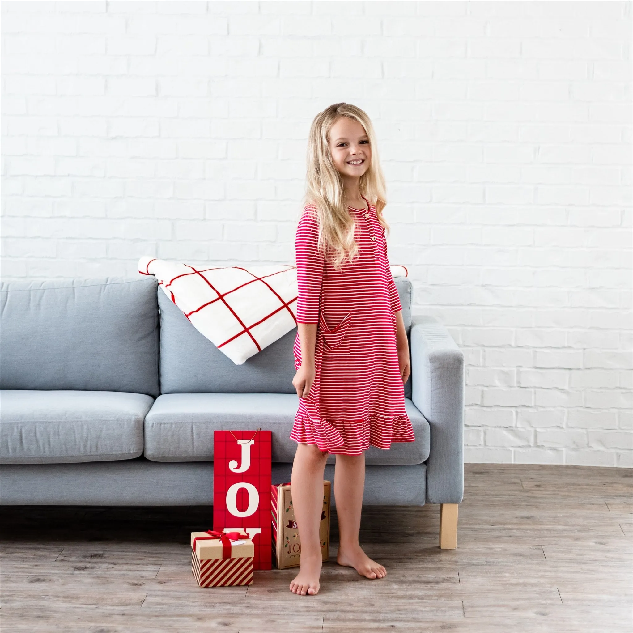 Mommy and Me Holiday House Dress: Girls' Red Stripe