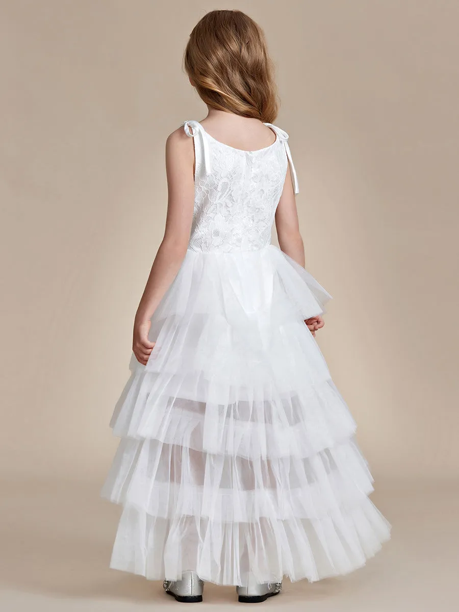 Multi-Layered Tulle Princess Flower Girl Dress with Spaghetti Straps