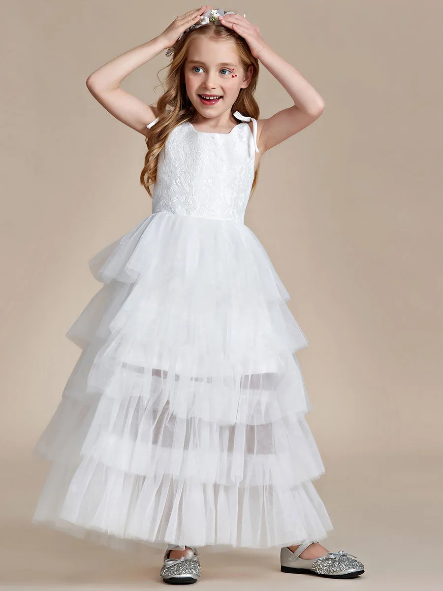 Multi-Layered Tulle Princess Flower Girl Dress with Spaghetti Straps