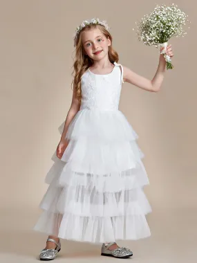 Multi-Layered Tulle Princess Flower Girl Dress with Spaghetti Straps