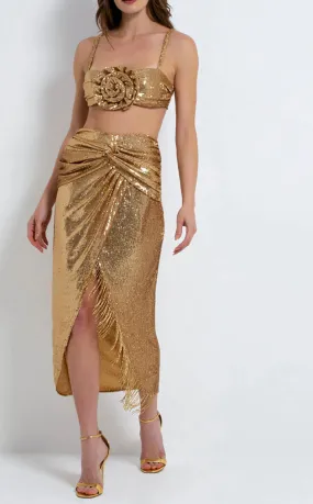 Patbo - Sequin Draped Midi Skirt - Gold