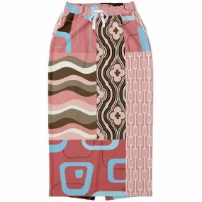 Pink Geo Retro Patchwork Eco-Poly Long Pocket Skirt