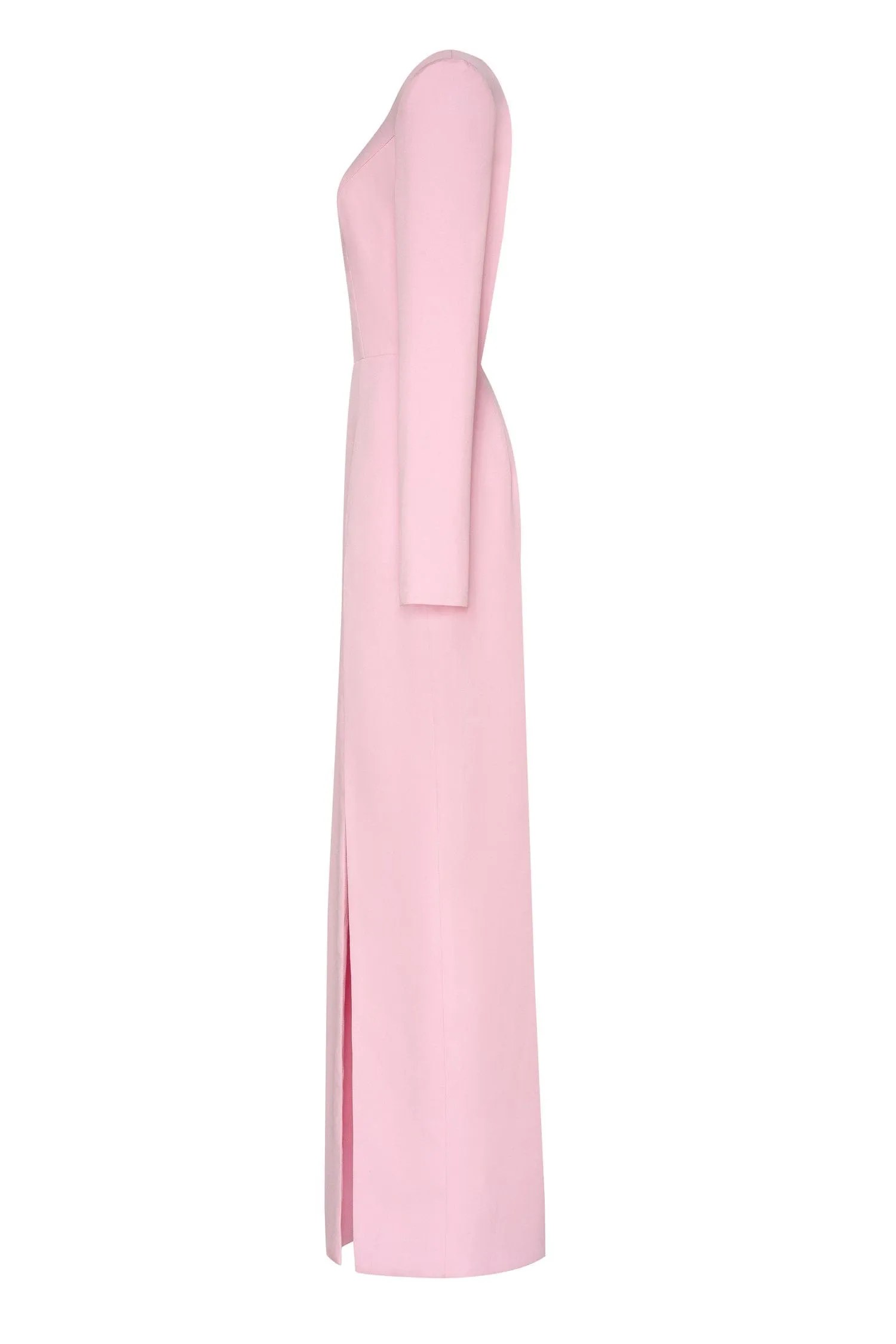 Pink Long-sleeved dress with sharp shoulder cut