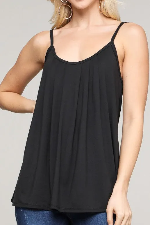 Pleated Cami Adjustable Straps-Black