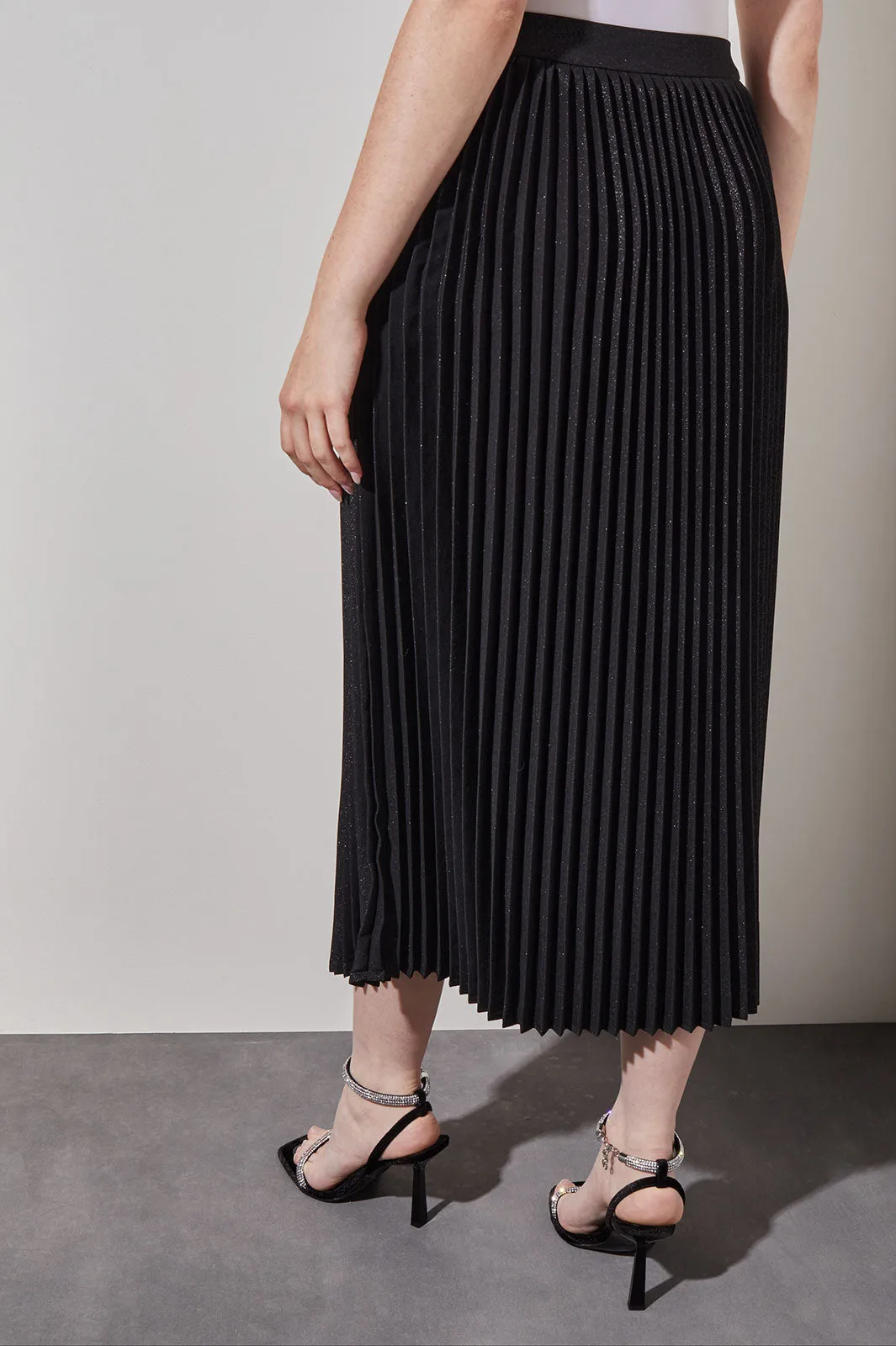 Plus Size Midi Pleated Skirt - Pull-On Shimmer Woven