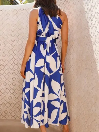 Printed Ruched One Shoulder Dress