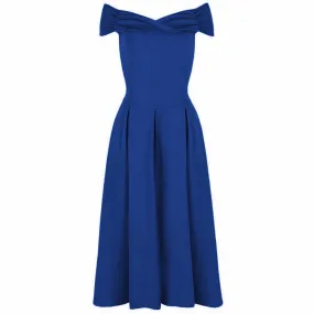 Royal Blue Crossover Vintage Bardot 50s Swing Dress