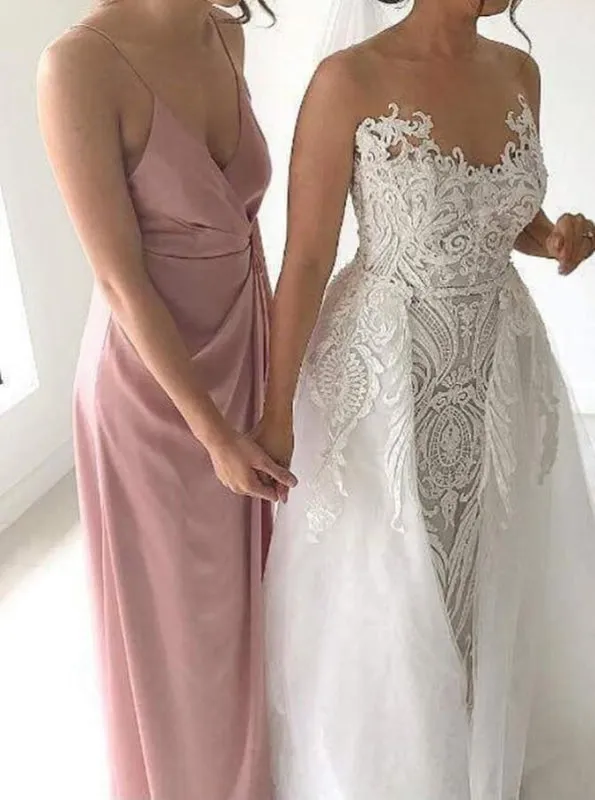 Sheath Spaghetti Straps Blush Bridesmaid Dress