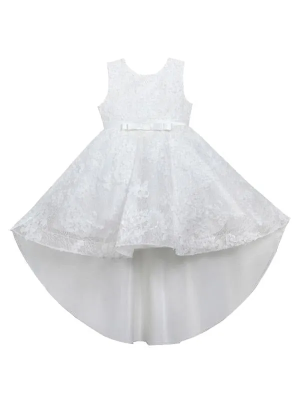 Short Princess Dress for Kids White Sleeveless Flower Girl Dresses Party Dresses Jewel Neck with Bows