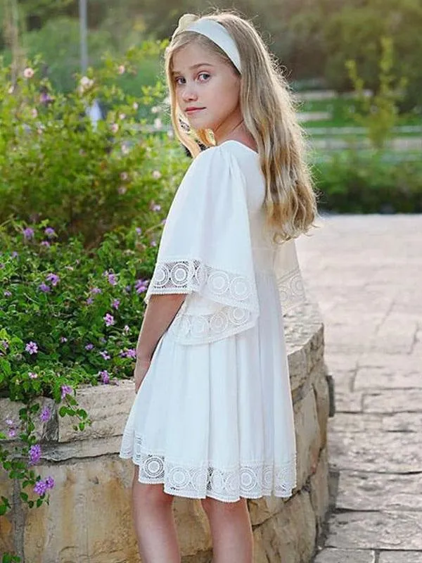 Short Sleeves White Flower Girl Dresses Short A-Line Kids Social Party Dresses