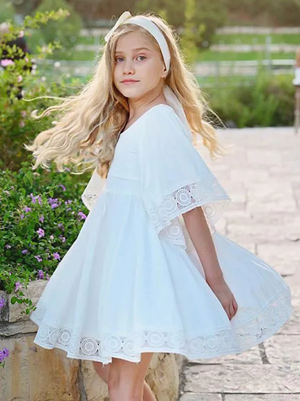 Short Sleeves White Flower Girl Dresses Short A-Line Kids Social Party Dresses