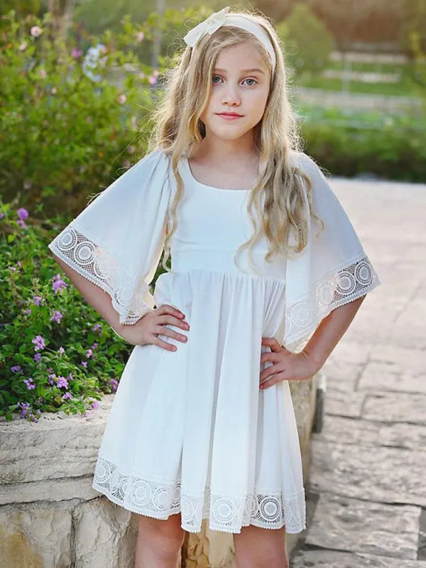 Short Sleeves White Flower Girl Dresses Short A-Line Kids Social Party Dresses