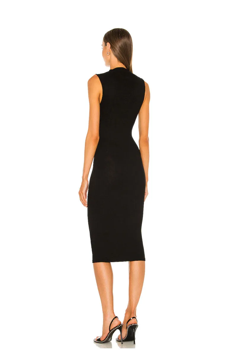 Silk Knit Sleeveless Twist Midi Dress - Black