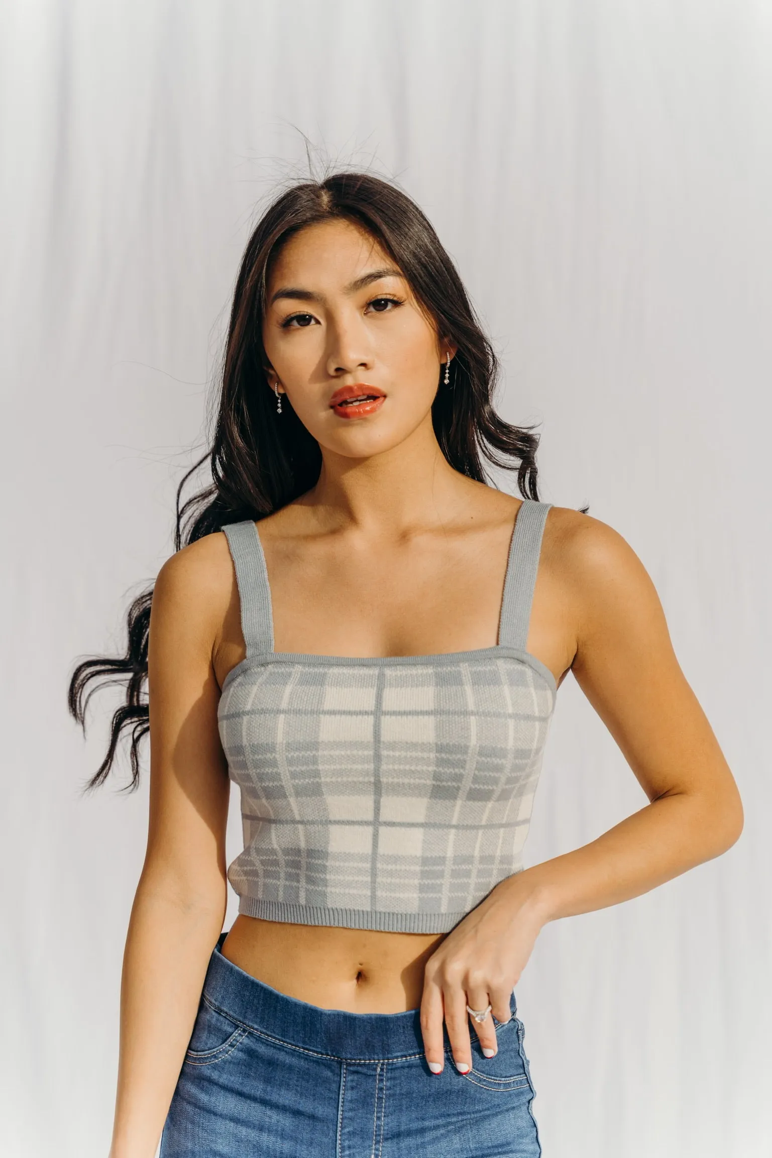 SIZE LARGE Chandler Plaid Crop Top