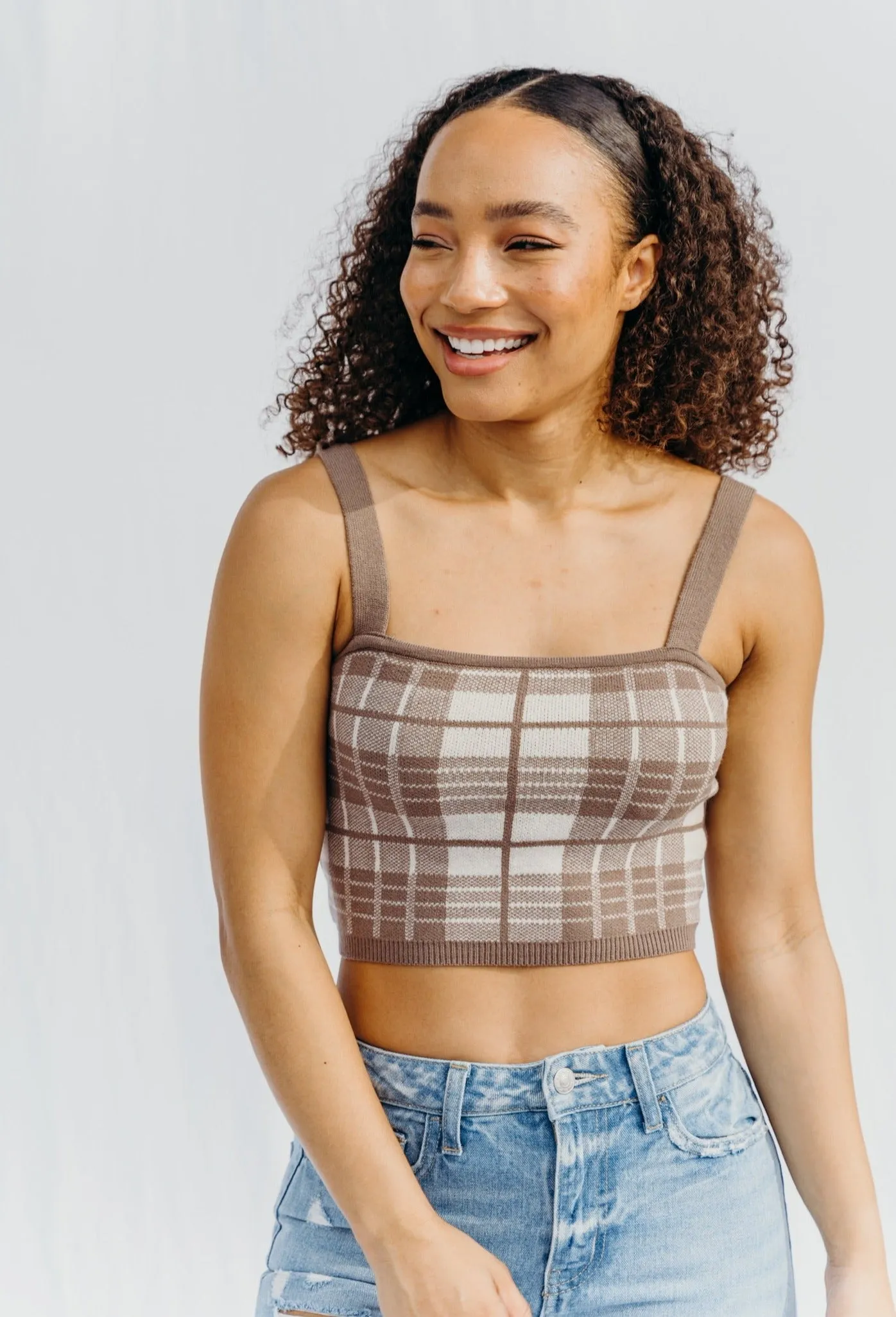 SIZE LARGE Chandler Plaid Crop Top