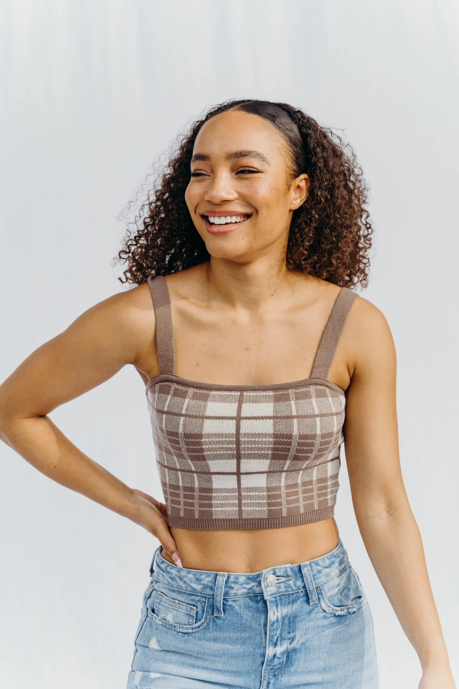 SIZE LARGE Chandler Plaid Crop Top