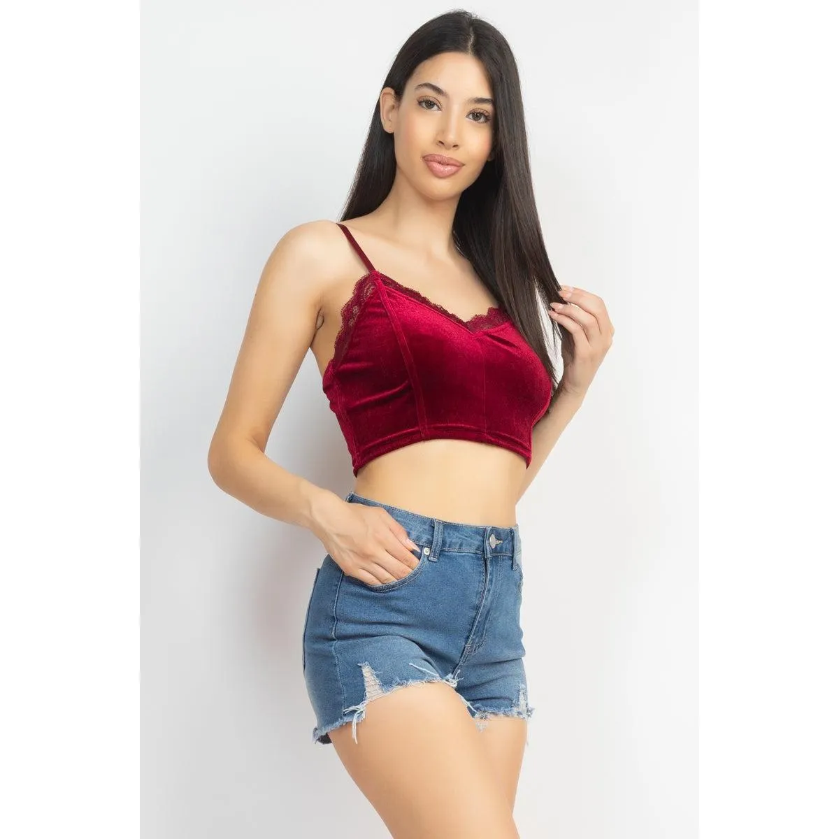 Sleeveless Corset Velvet Crop Top