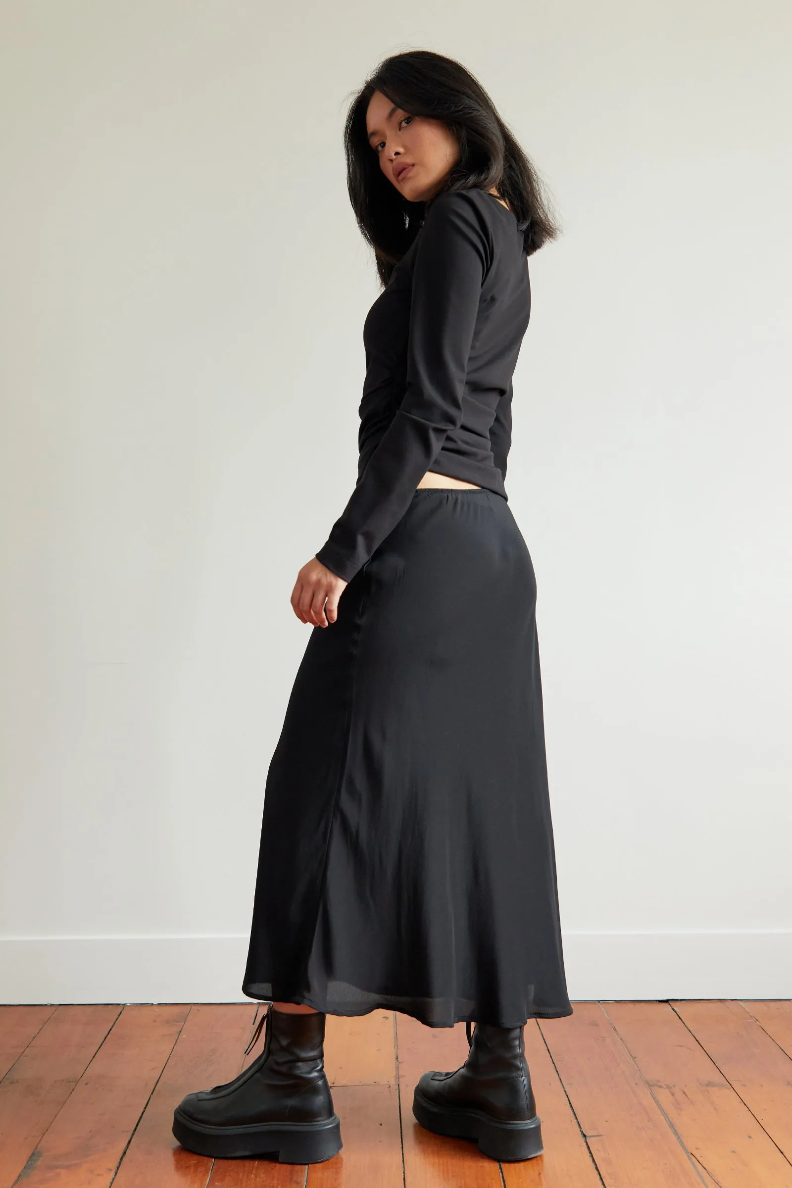 Slip Picot Skirt in Black