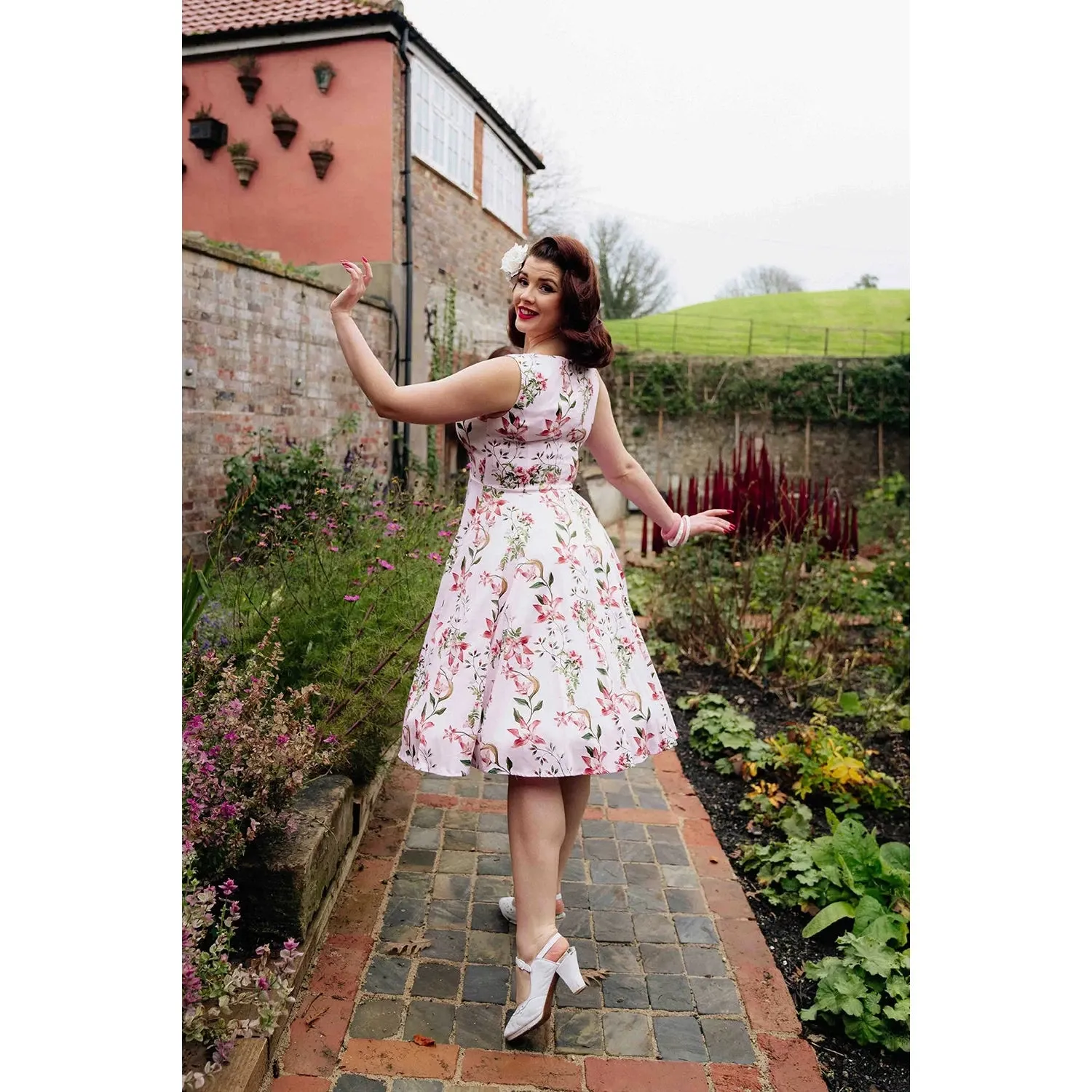 Soft Pink Floral Summer Party Swing Tea Dress