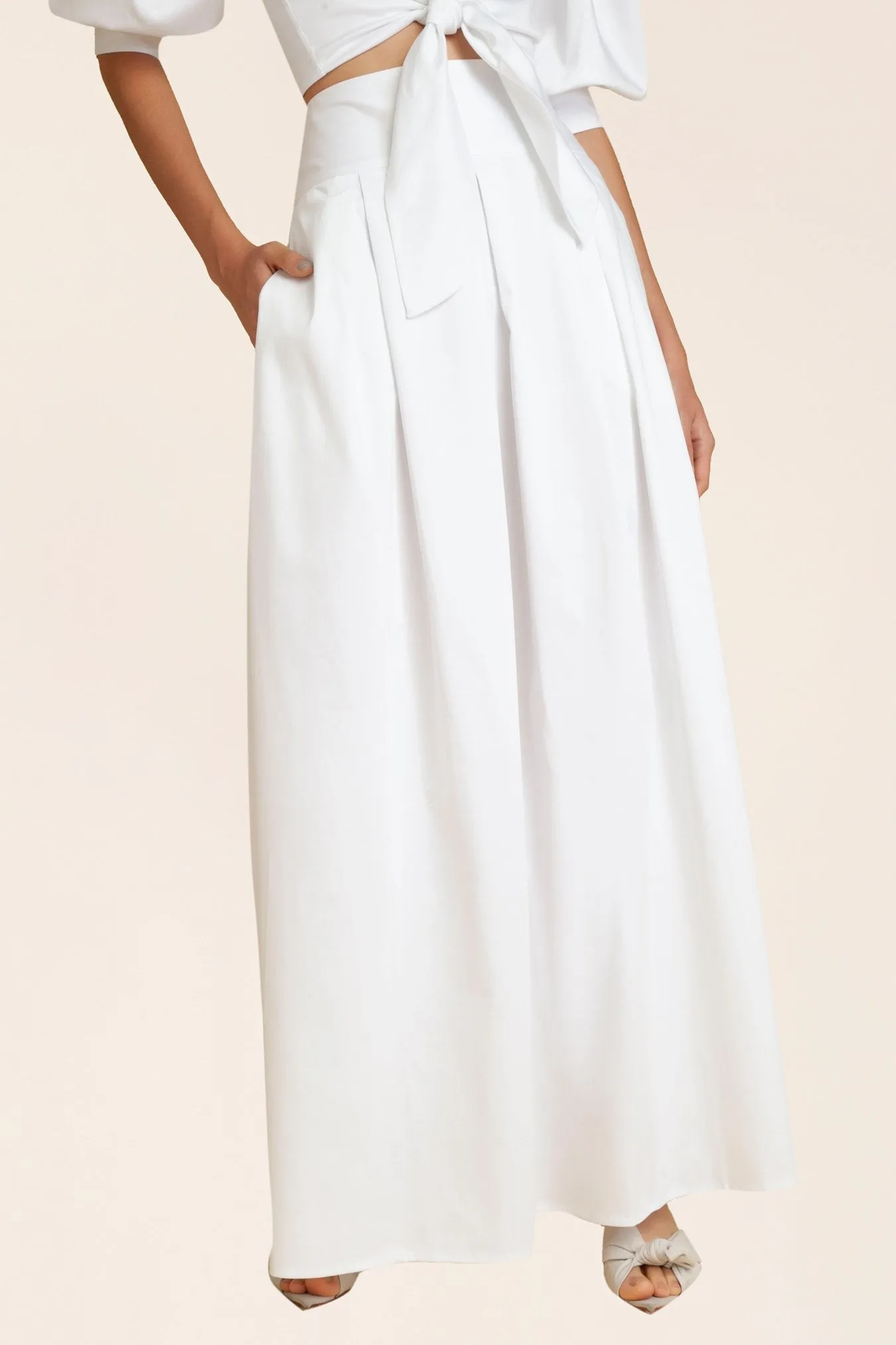 Solid Pleated Long Skirt