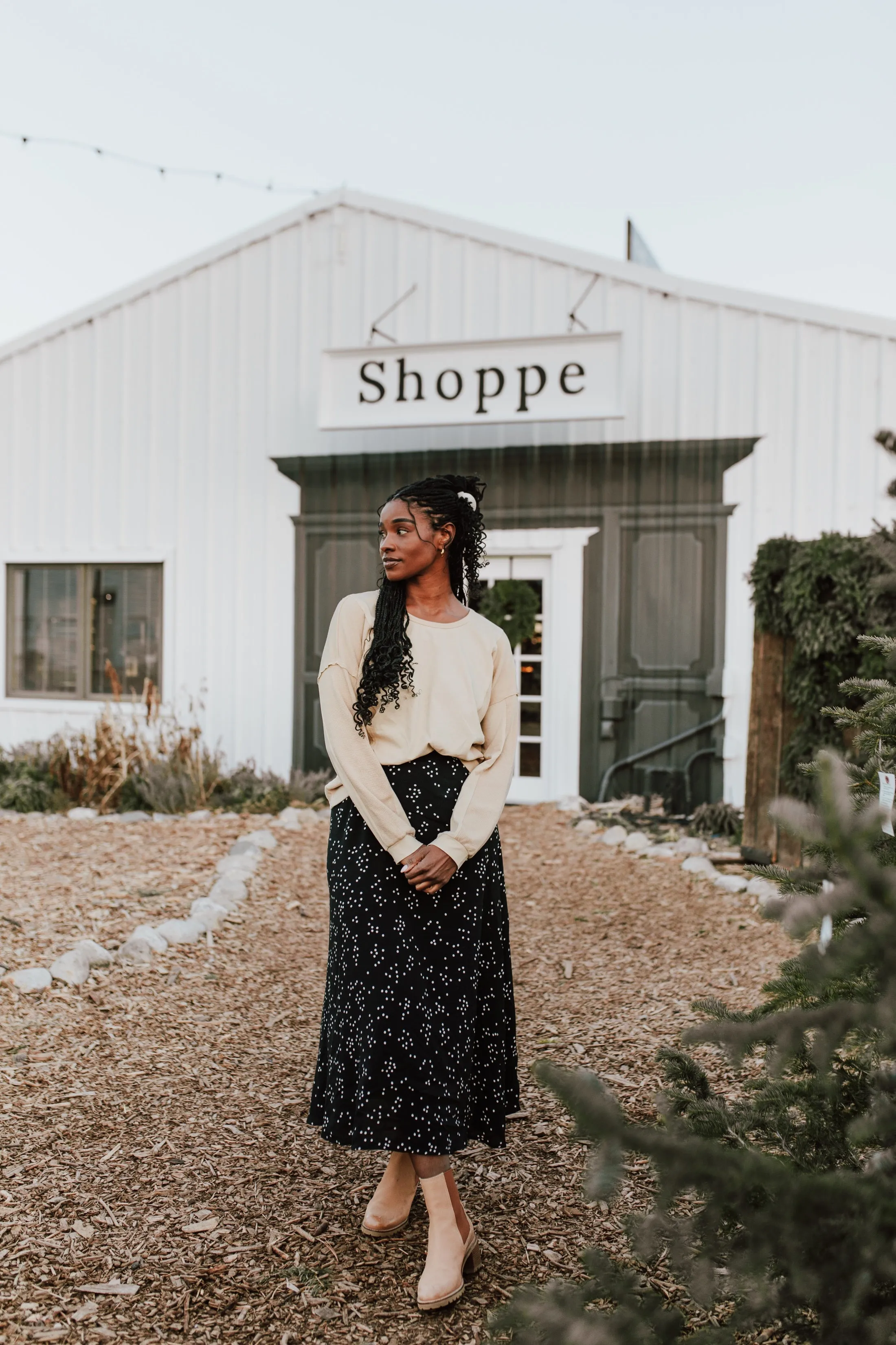 The Coburg Polka-Dot Midi Skirt in Black