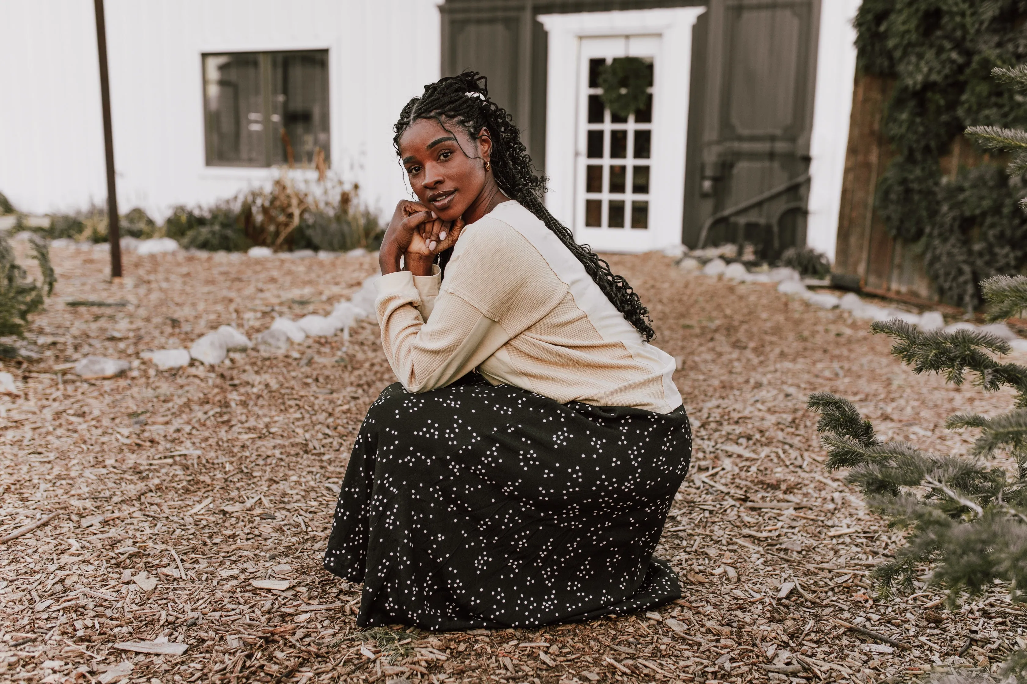 The Coburg Polka-Dot Midi Skirt in Black