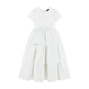 Tween Puff Sleeve Satin Tiered Dress (Size 7-16) | White