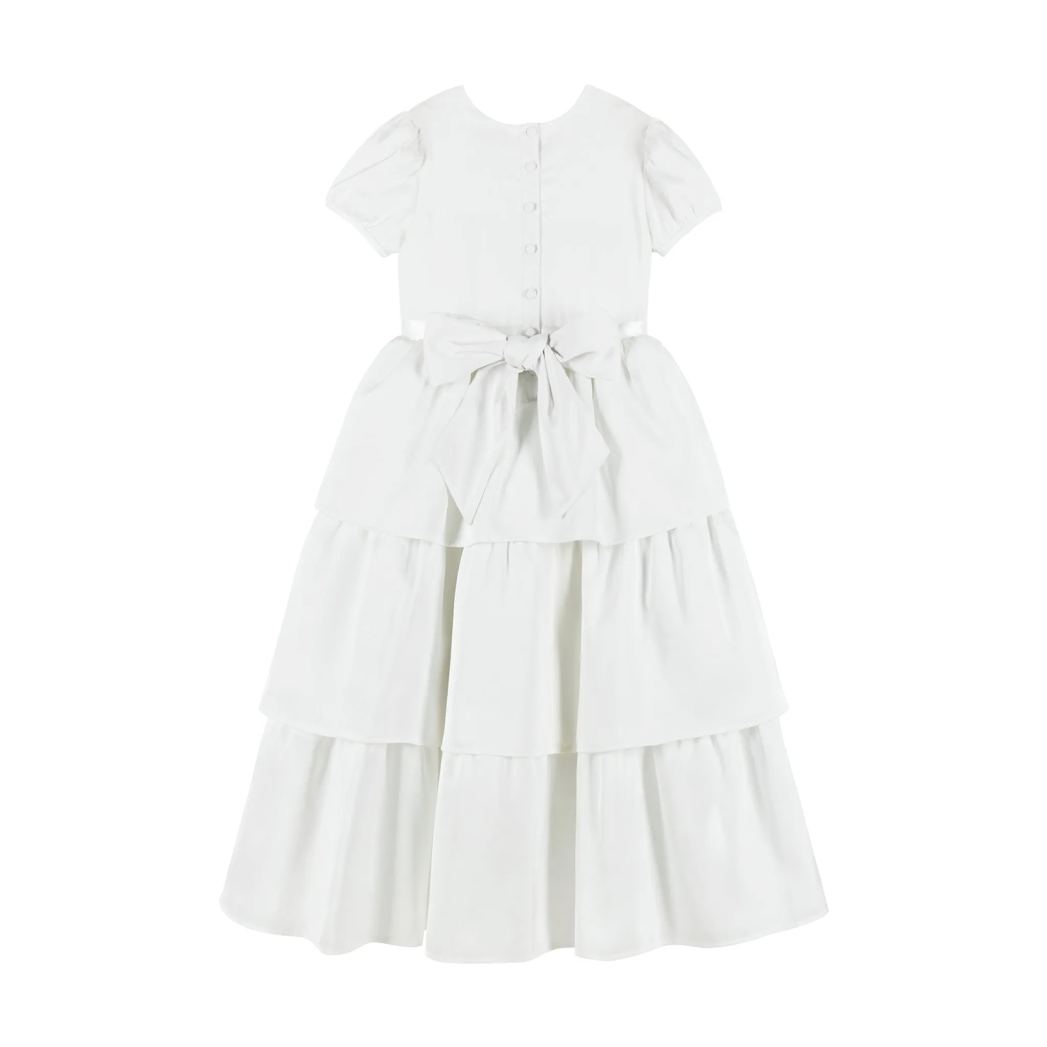 Tween Puff Sleeve Satin Tiered Dress (Size 7-16) | White