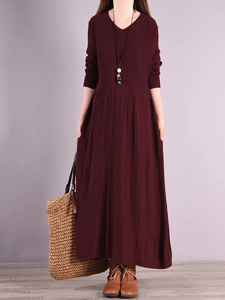 Winter Over Knee Pleated Commuter Sweater Dress