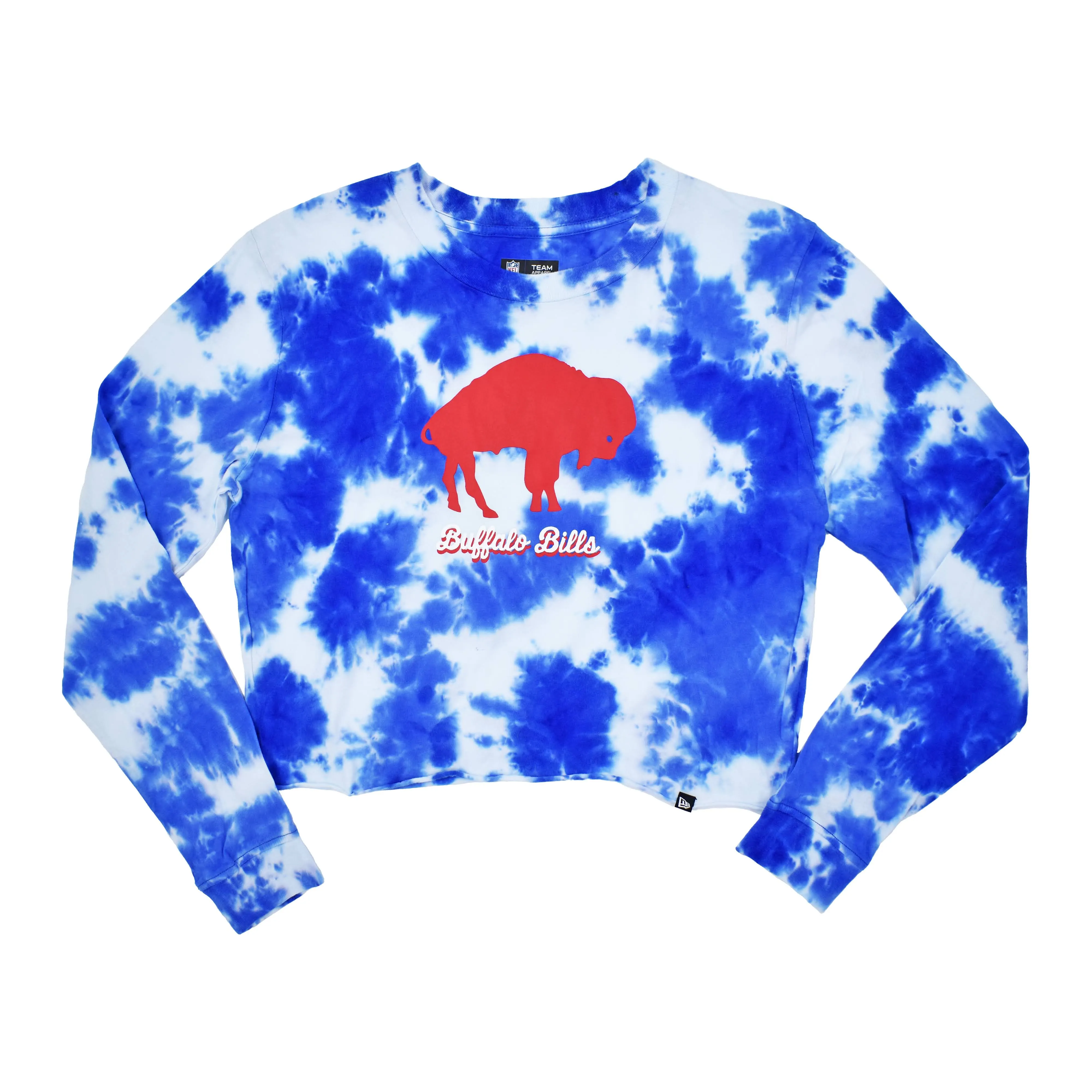 Women's Buffalo Bills Royal Blue With Standing Buffalo Tie Dye Crop Top Long Sleeve Shirt