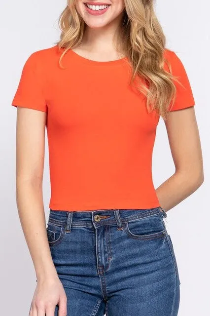 Women's  Casual Short Sleeve Crop Tops Crew Neck T-Shirt