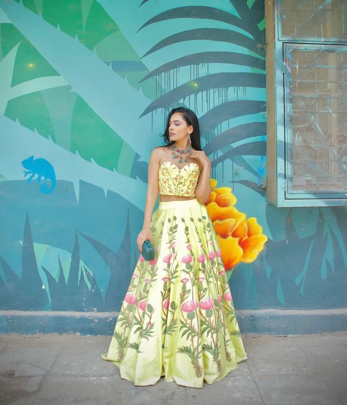 Yellow corset lehenga set